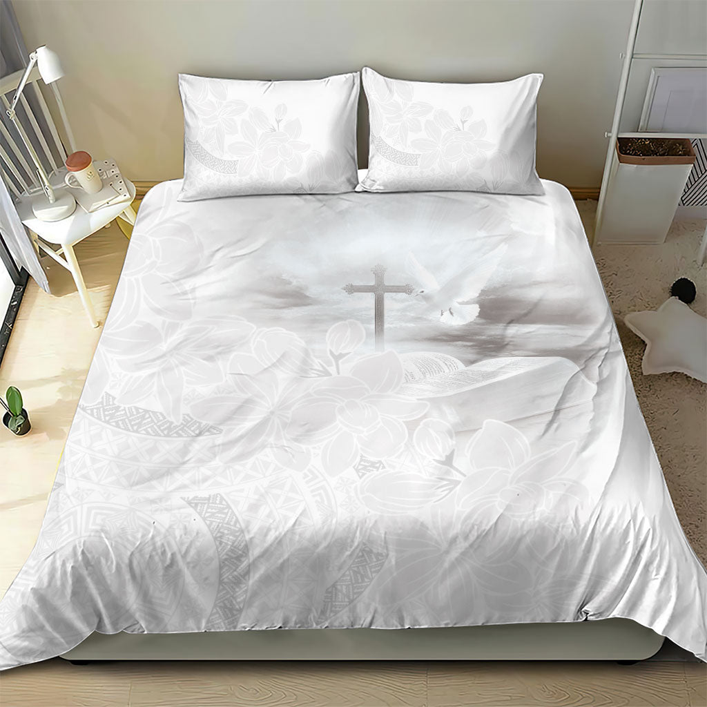 Niue White Sunday Tapu Fanau Bedding Set Fiti Pua Mix Hiapo Tapa