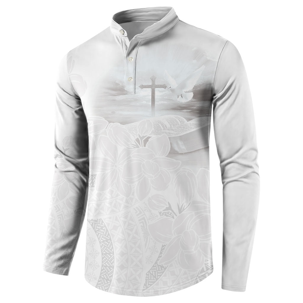 Niue White Sunday Tapu Fanau Button Sweatshirt Fiti Pua Mix Hiapo Tapa