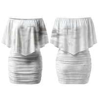 Niue White Sunday Tapu Fanau Couples Matching Off Shoulder Short Dress and Hawaiian Shirt Fiti Pua Mix Hiapo Tapa