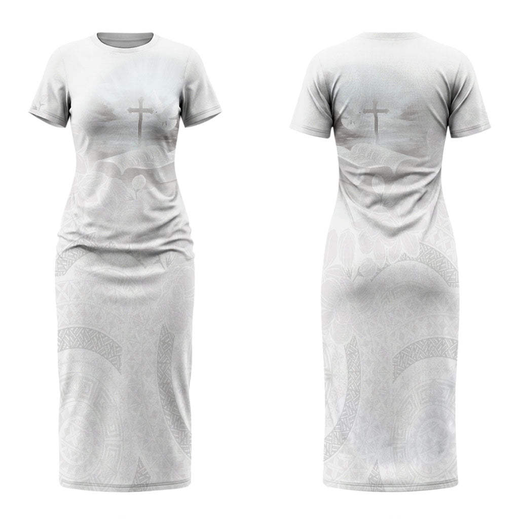 Niue White Sunday Tapu Fanau Couples Matching Short Sleeve Bodycon Dress and Hawaiian Shirt Fiti Pua Mix Hiapo Tapa