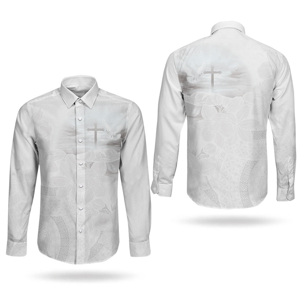 Niue White Sunday Tapu Fanau Couples Matching Short Sleeve Bodycon Dress and Long Sleeve Button Shirt Fiti Pua Mix Hiapo Tapa