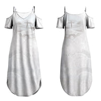 Niue White Sunday Tapu Fanau Couples Matching Summer Maxi Dress and Hawaiian Shirt Fiti Pua Mix Hiapo Tapa