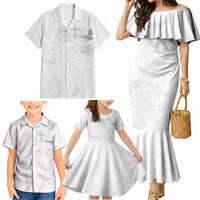 Niue White Sunday Tapu Fanau Family Matching Mermaid Dress and Hawaiian Shirt Fiti Pua Mix Hiapo Tapa