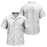 Niue White Sunday Tapu Fanau Family Matching Off The Shoulder Long Sleeve Dress and Hawaiian Shirt Fiti Pua Mix Hiapo Tapa