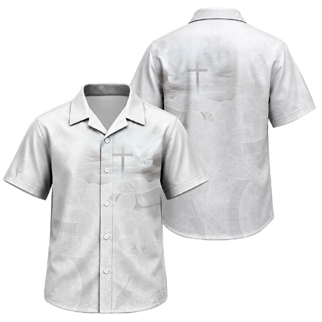 Niue White Sunday Tapu Fanau Family Matching Short Sleeve Bodycon Dress and Hawaiian Shirt Fiti Pua Mix Hiapo Tapa