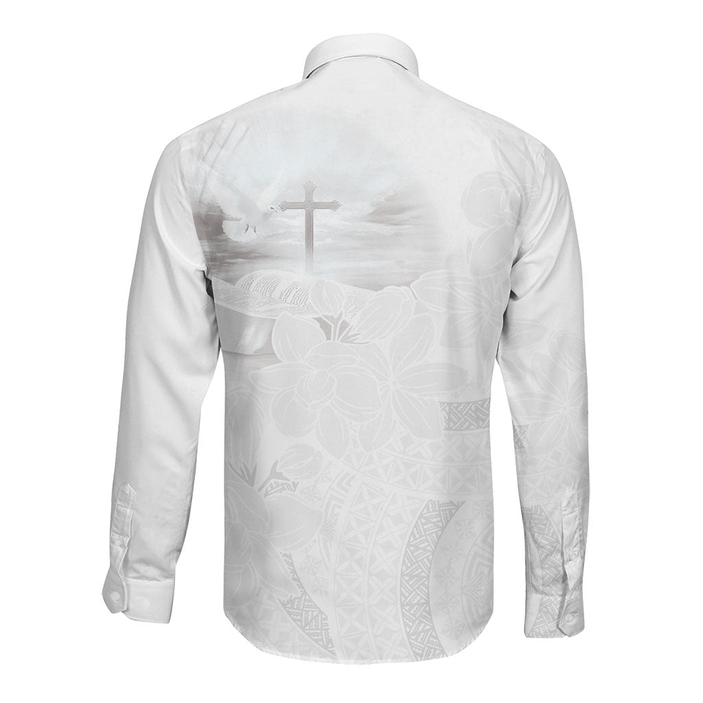 Niue White Sunday Tapu Fanau Long Sleeve Button Shirt Fiti Pua Mix Hiapo Tapa