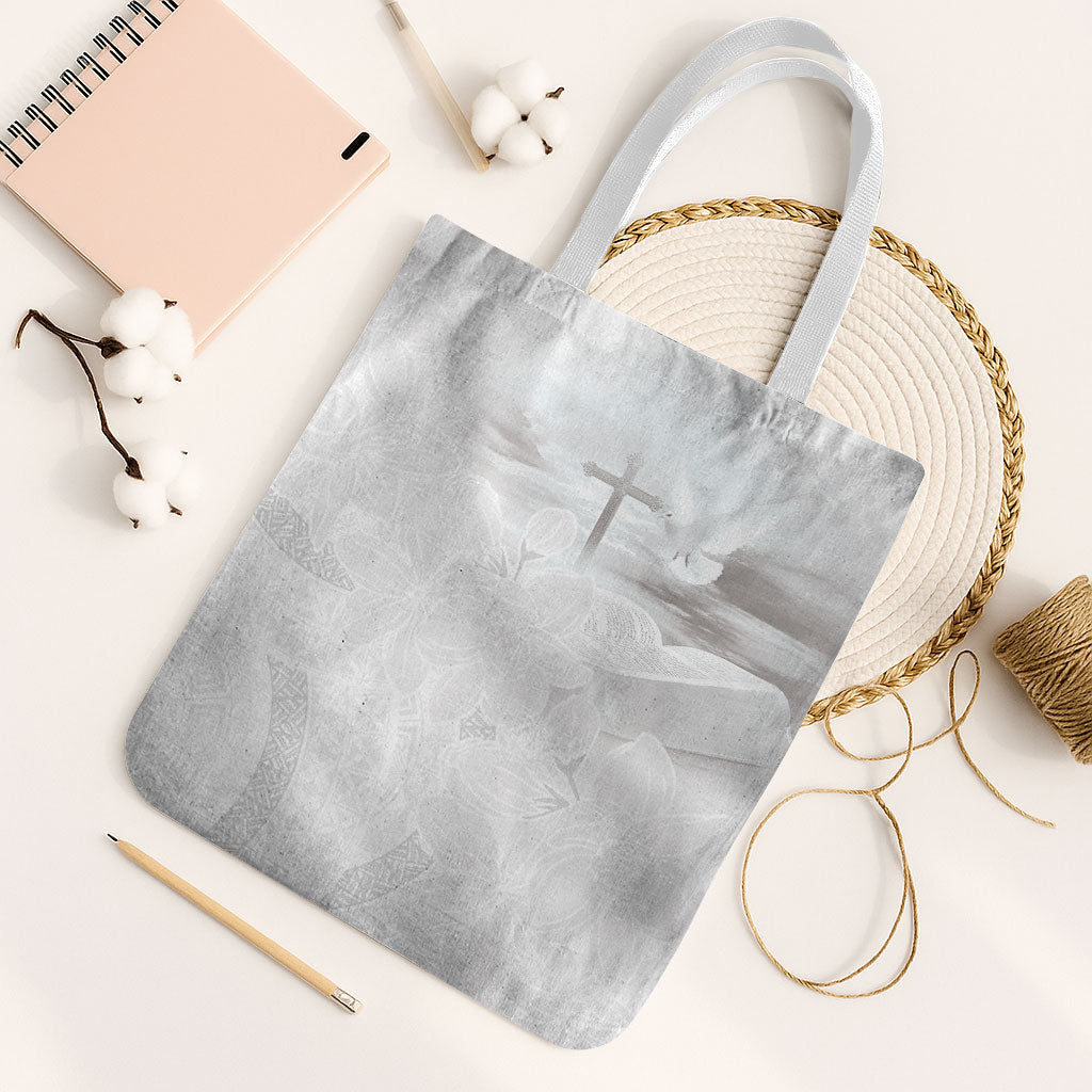 Niue White Sunday Tapu Fanau Tote Bag Fiti Pua Mix Hiapo Tapa