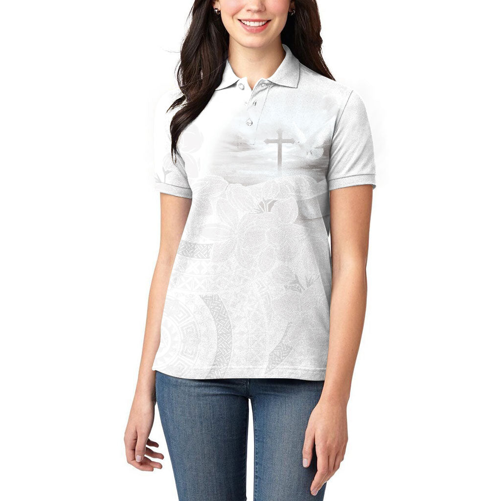Niue White Sunday Tapu Fanau Women Polo Shirt Fiti Pua Mix Hiapo Tapa LT7 - Polynesian Pride