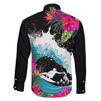 Hawaii Surfing Family Matching Off Shoulder Long Sleeve Dress and Hawaiian Shirt Triple Crown Rides The Waves LT7 - Polynesian Pride