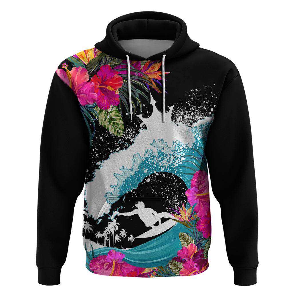 Hawaii Surfing Hoodie Triple Crown Rides The Waves LT7 Pullover Hoodie Black - Polynesian Pride