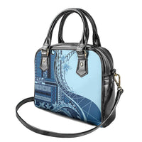 Samoa Siapo Mamanu Shoulder Handbag Plumeria Navy Blue Motifs