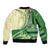 Samoa Siapo Mamanu Bomber Jacket Plumeria Emerald Motifs