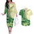 Samoa Siapo Mamanu Couples Matching Off The Shoulder Long Sleeve Dress and Hawaiian Shirt Plumeria Emerald Motifs