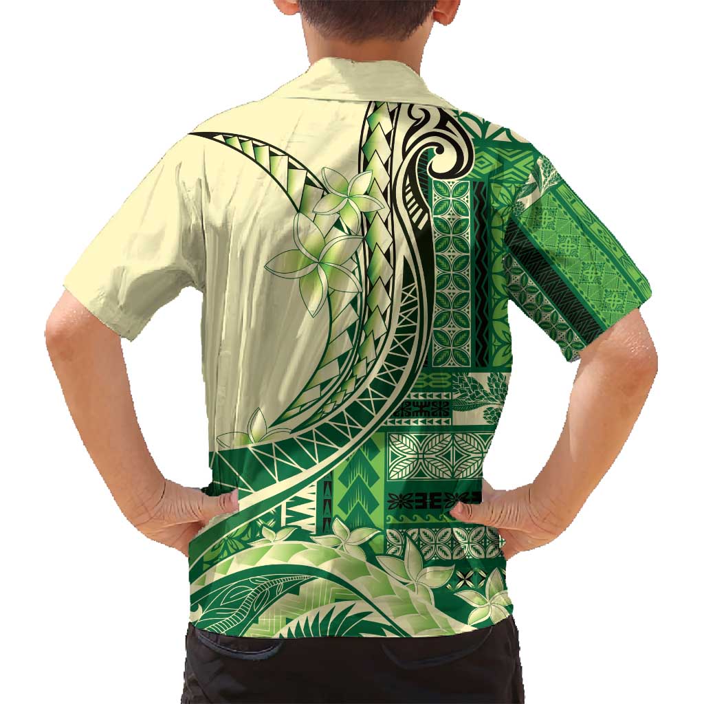 Samoa Siapo Mamanu Family Matching Tank Maxi Dress and Hawaiian Shirt Plumeria Emerald Motifs