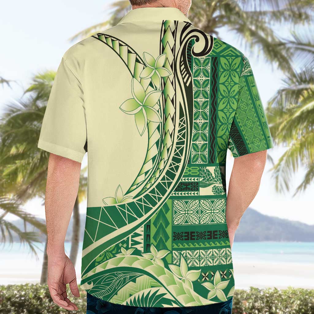 Samoa Siapo Mamanu Hawaiian Shirt Plumeria Emerald Motifs