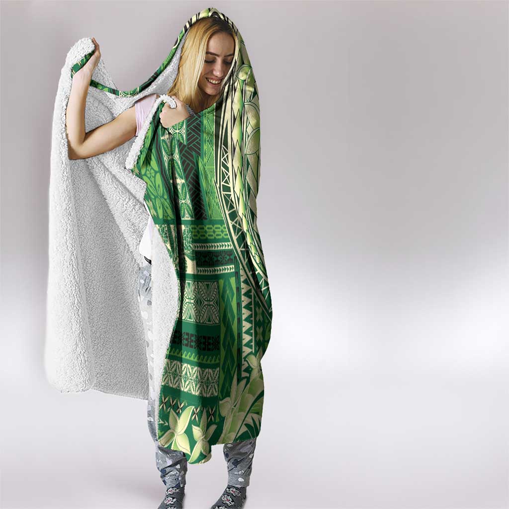 Samoa Siapo Mamanu Hooded Blanket Plumeria Emerald Motifs