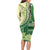 Samoa Siapo Mamanu Long Sleeve Bodycon Dress Plumeria Emerald Motifs