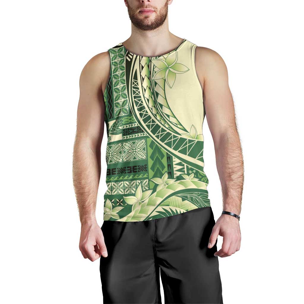 Samoa Siapo Mamanu Men Tank Top Plumeria Emerald Motifs