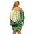 Samoa Siapo Mamanu Off Shoulder Short Dress Plumeria Emerald Motifs