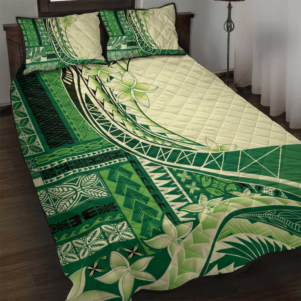 Samoa Siapo Mamanu Quilt Bed Set Plumeria Emerald Motifs