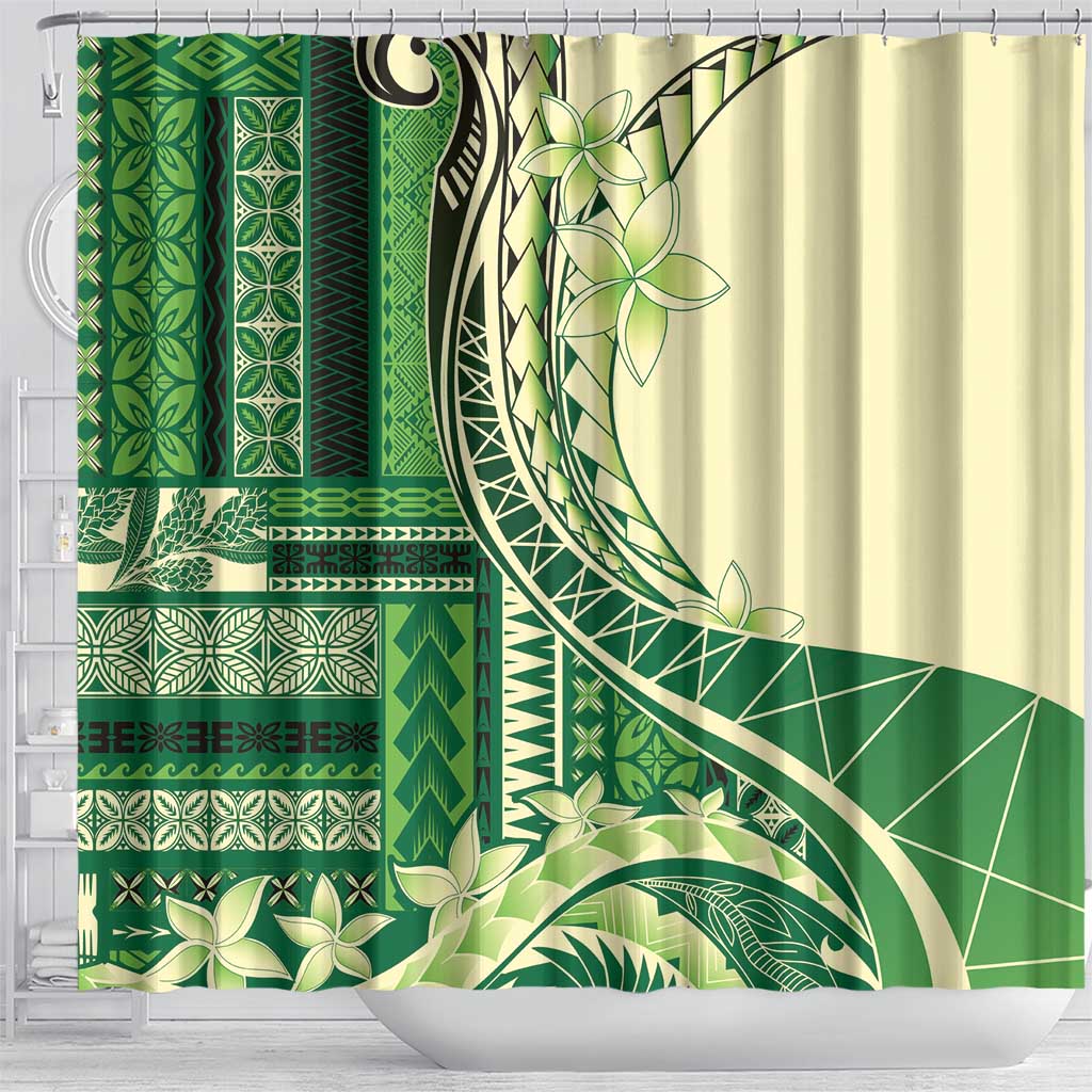 Samoa Siapo Mamanu Shower Curtain Plumeria Emerald Motifs