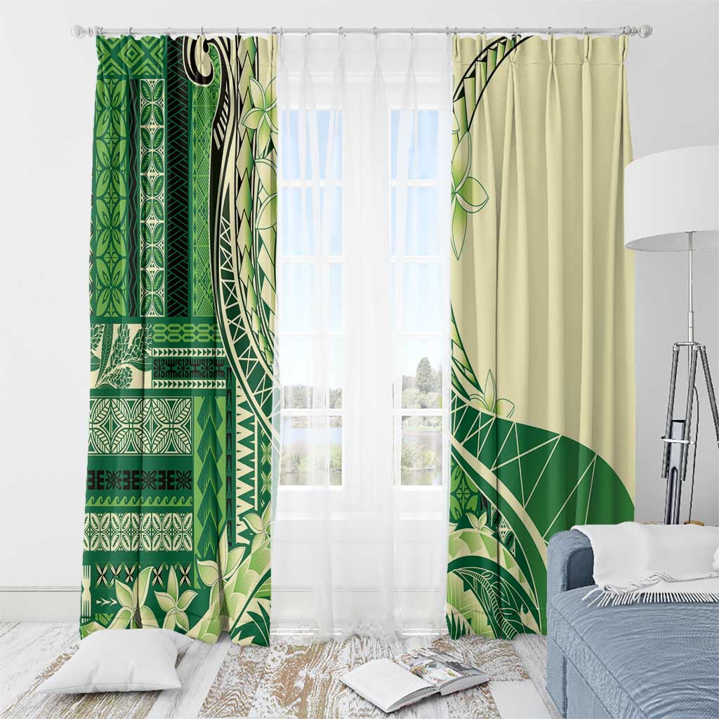 Samoa Siapo Mamanu Window Curtain Plumeria Emerald Motifs