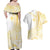 Samoa Siapo Mamanu Couples Matching Off Shoulder Maxi Dress and Hawaiian Shirt Plumeria Fancy Gold Motifs