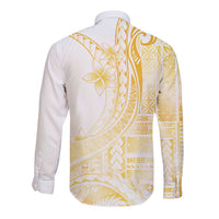 Samoa Siapo Mamanu Long Sleeve Button Shirt Plumeria Fancy Gold Motifs