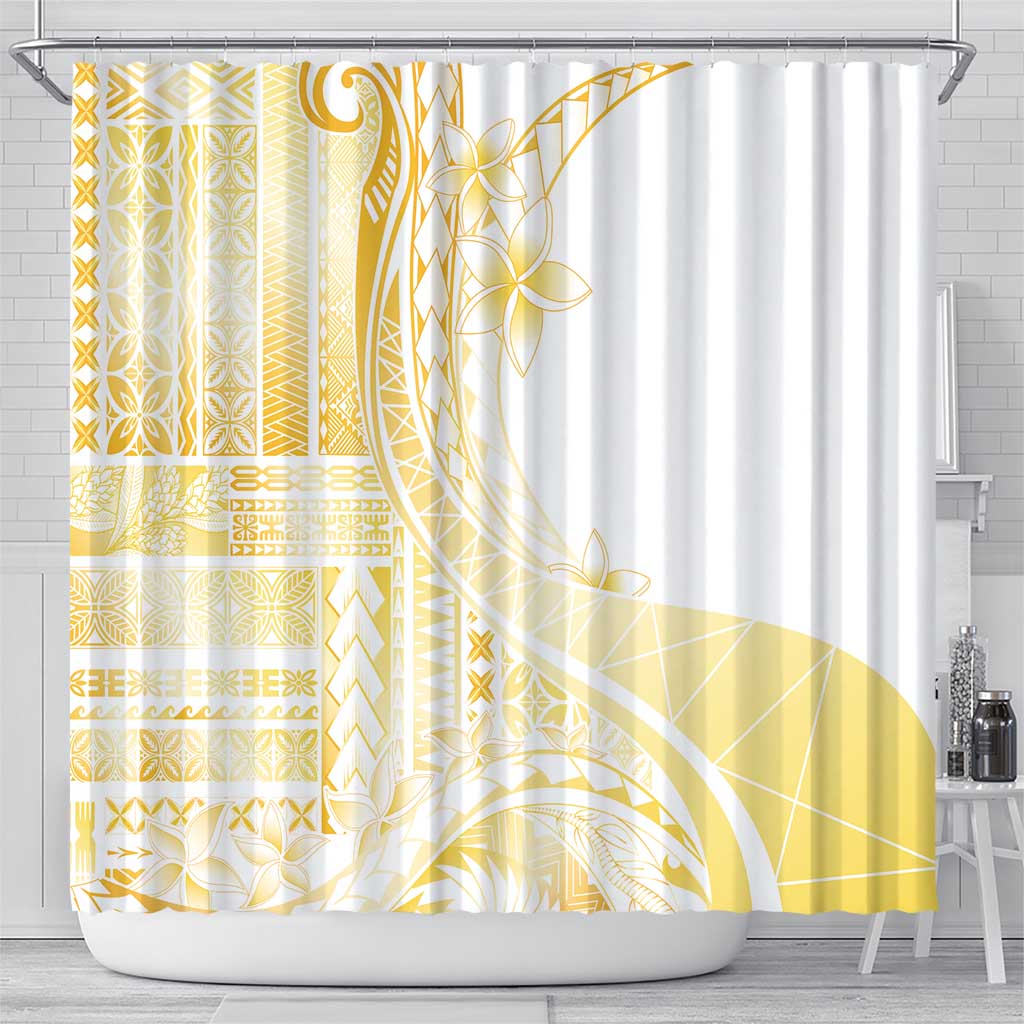 Samoa Siapo Mamanu Shower Curtain Plumeria Fancy Gold Motifs