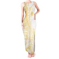 Samoa Siapo Mamanu Tank Maxi Dress Plumeria Fancy Gold Motifs