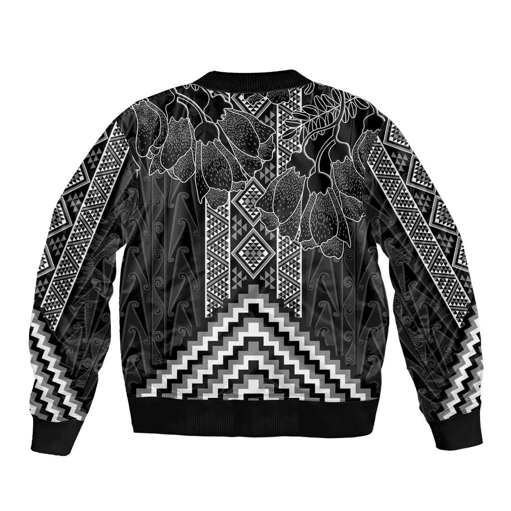 Aotearoa Taniko Pattern Bomber Jacket Poutama Mix Kowhai Flowers LT7 - Polynesian Pride