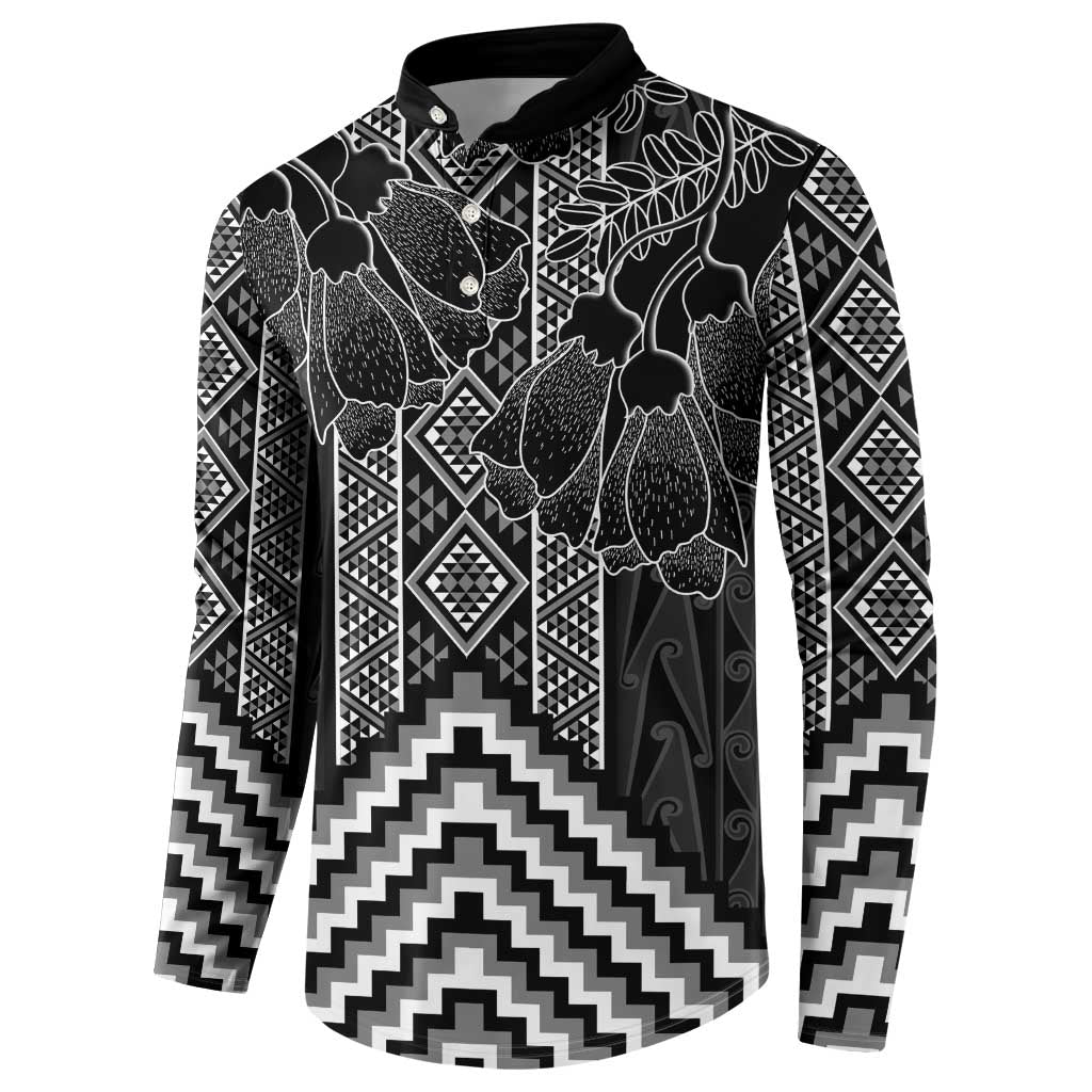 Aotearoa Taniko Pattern Button Sweatshirt Poutama Mix Kowhai Flowers LT7 - Polynesian Pride