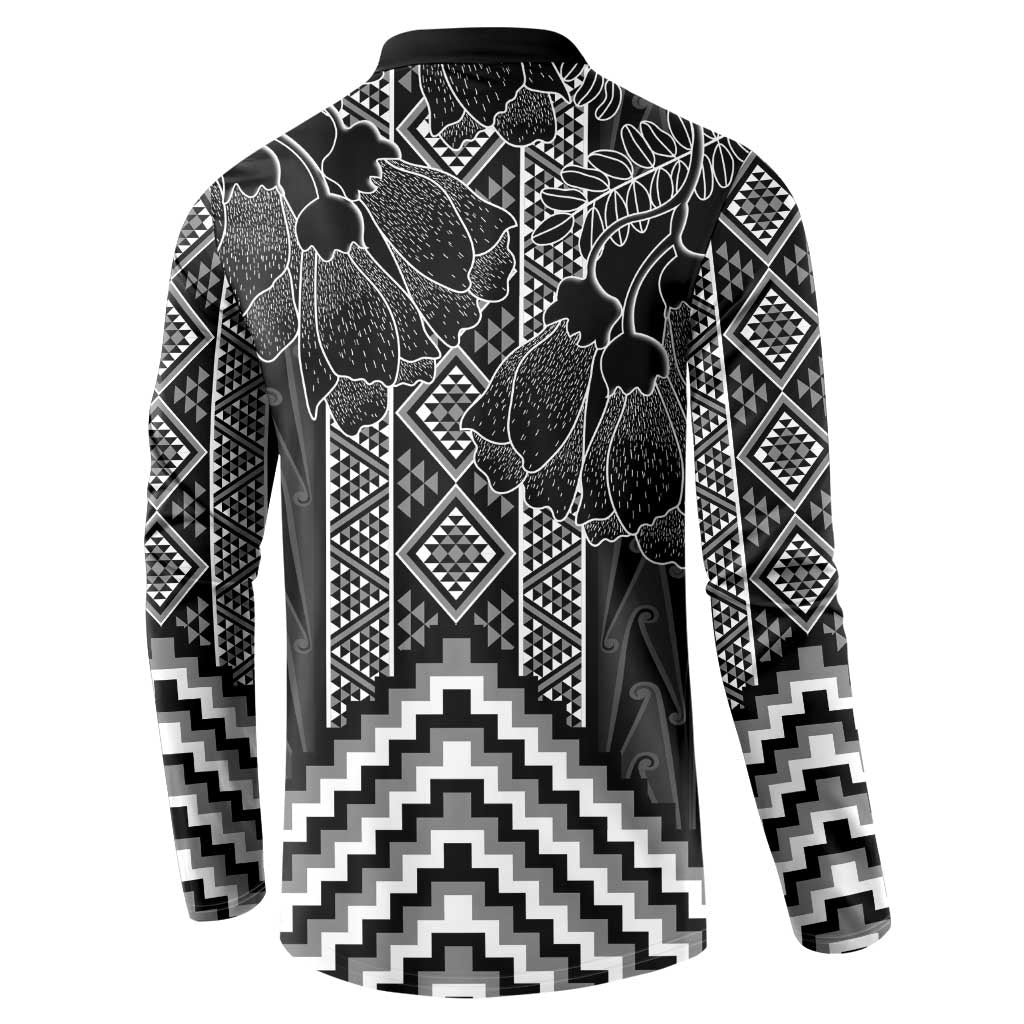 Aotearoa Taniko Pattern Button Sweatshirt Poutama Mix Kowhai Flowers LT7 - Polynesian Pride