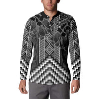 Aotearoa Taniko Pattern Button Sweatshirt Poutama Mix Kowhai Flowers LT7 - Polynesian Pride