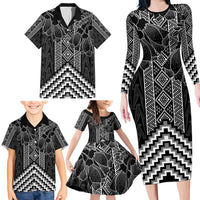 Aotearoa Taniko Pattern Family Matching Long Sleeve Bodycon Dress and Hawaiian Shirt Poutama Mix Kowhai Flowers LT7 - Polynesian Pride