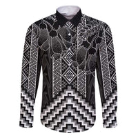 Aotearoa Taniko Pattern Family Matching Mermaid Dress and Hawaiian Shirt Poutama Mix Kowhai Flowers LT7 Dad's Shirt - Long Sleeve Grey - Polynesian Pride