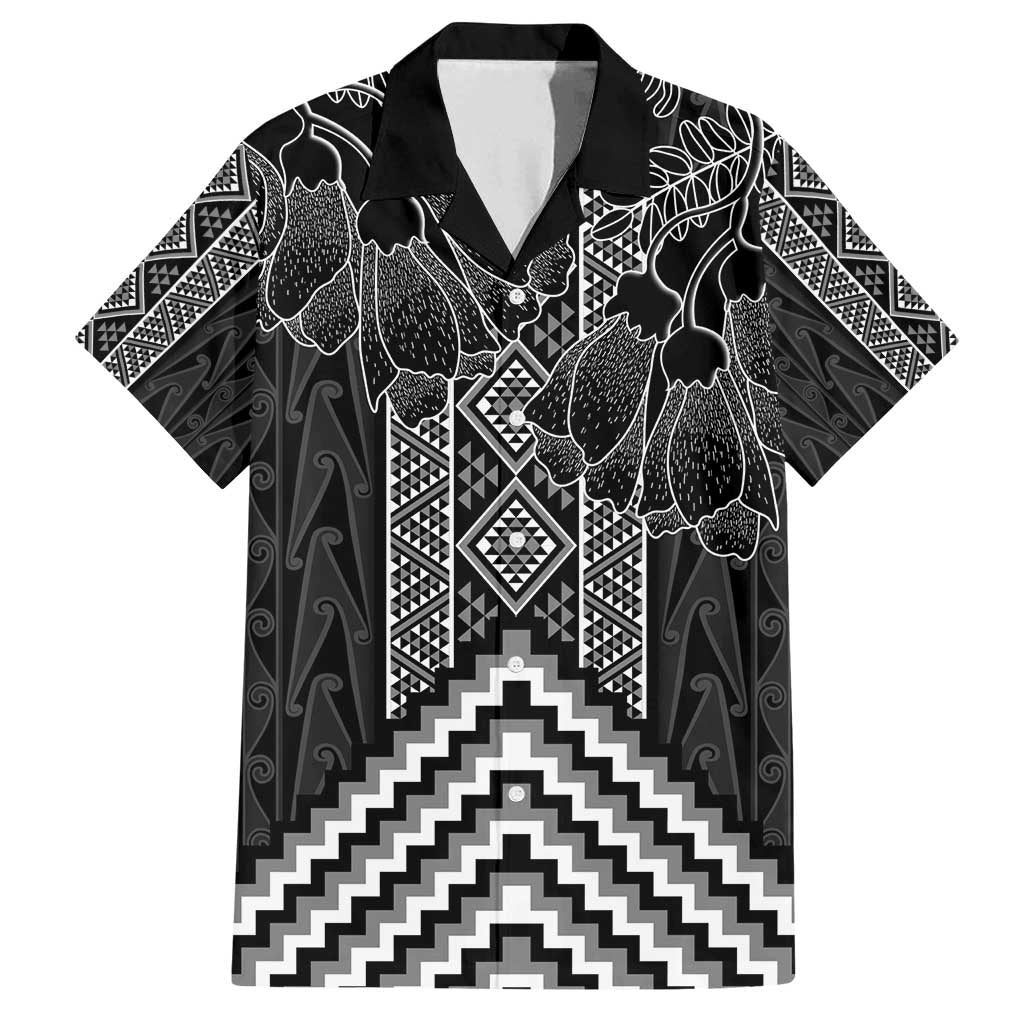 Aotearoa Taniko Pattern Family Matching Off Shoulder Short Dress and Hawaiian Shirt Poutama Mix Kowhai Flowers LT7 Dad's Shirt - Short Sleeve Grey - Polynesian Pride
