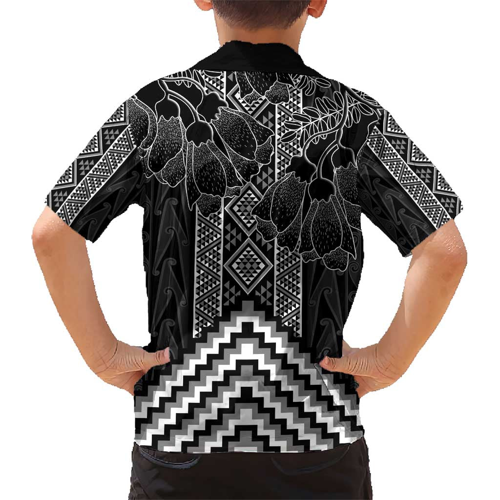 Aotearoa Taniko Pattern Family Matching Short Sleeve Bodycon Dress and Hawaiian Shirt Poutama Mix Kowhai Flowers LT7 - Polynesian Pride