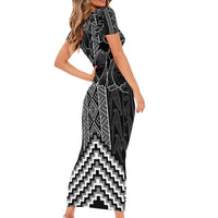 Aotearoa Taniko Pattern Family Matching Short Sleeve Bodycon Dress and Hawaiian Shirt Poutama Mix Kowhai Flowers LT7 - Polynesian Pride