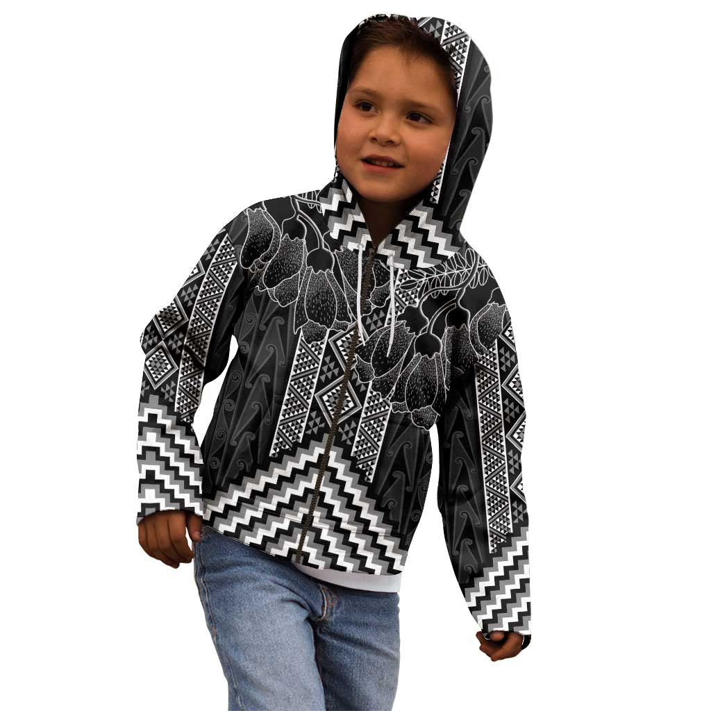 Aotearoa Taniko Pattern Kid Hoodie Poutama Mix Kowhai Flowers