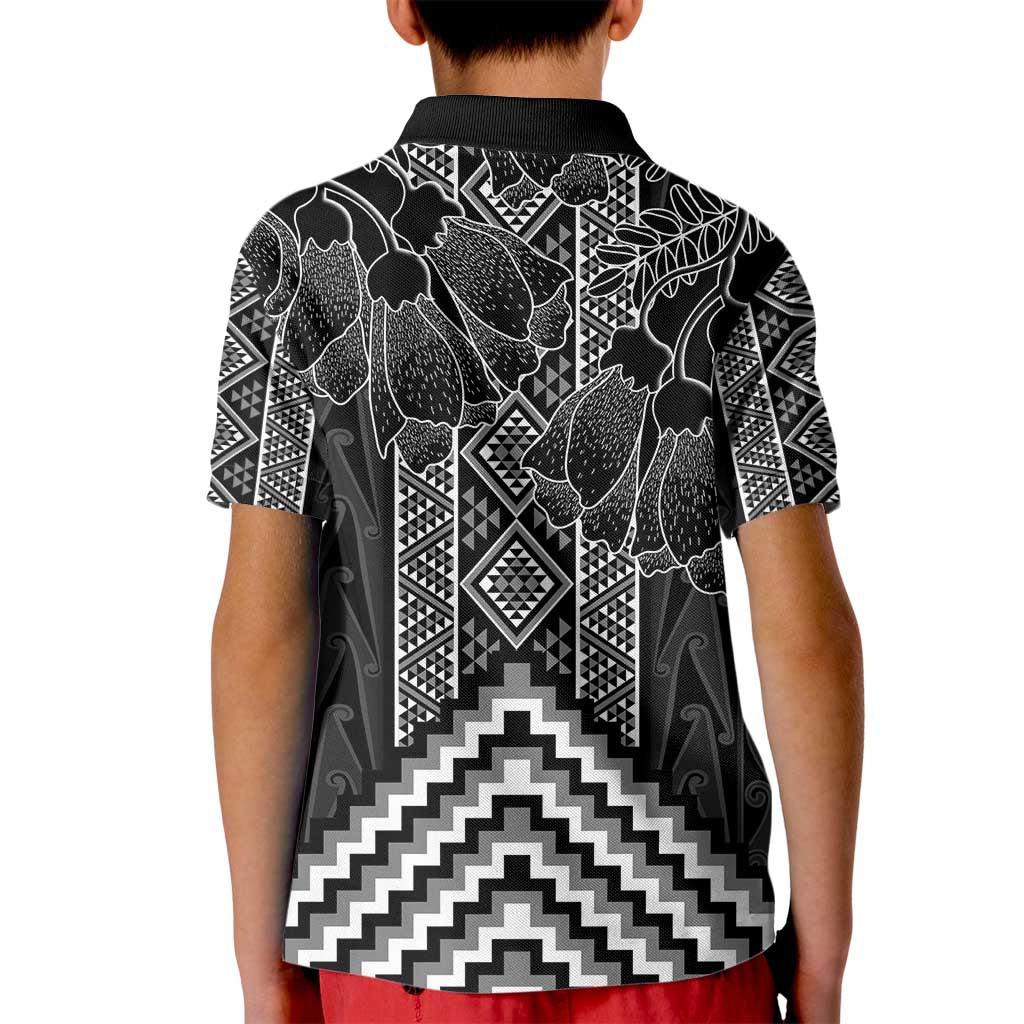 Aotearoa Taniko Pattern Kid Polo Shirt Poutama Mix Kowhai Flowers