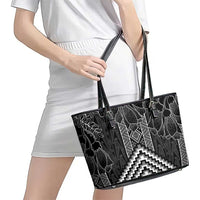 Aotearoa Taniko Pattern Leather Tote Bag Poutama Mix Kowhai Flowers LT7 - Polynesian Pride