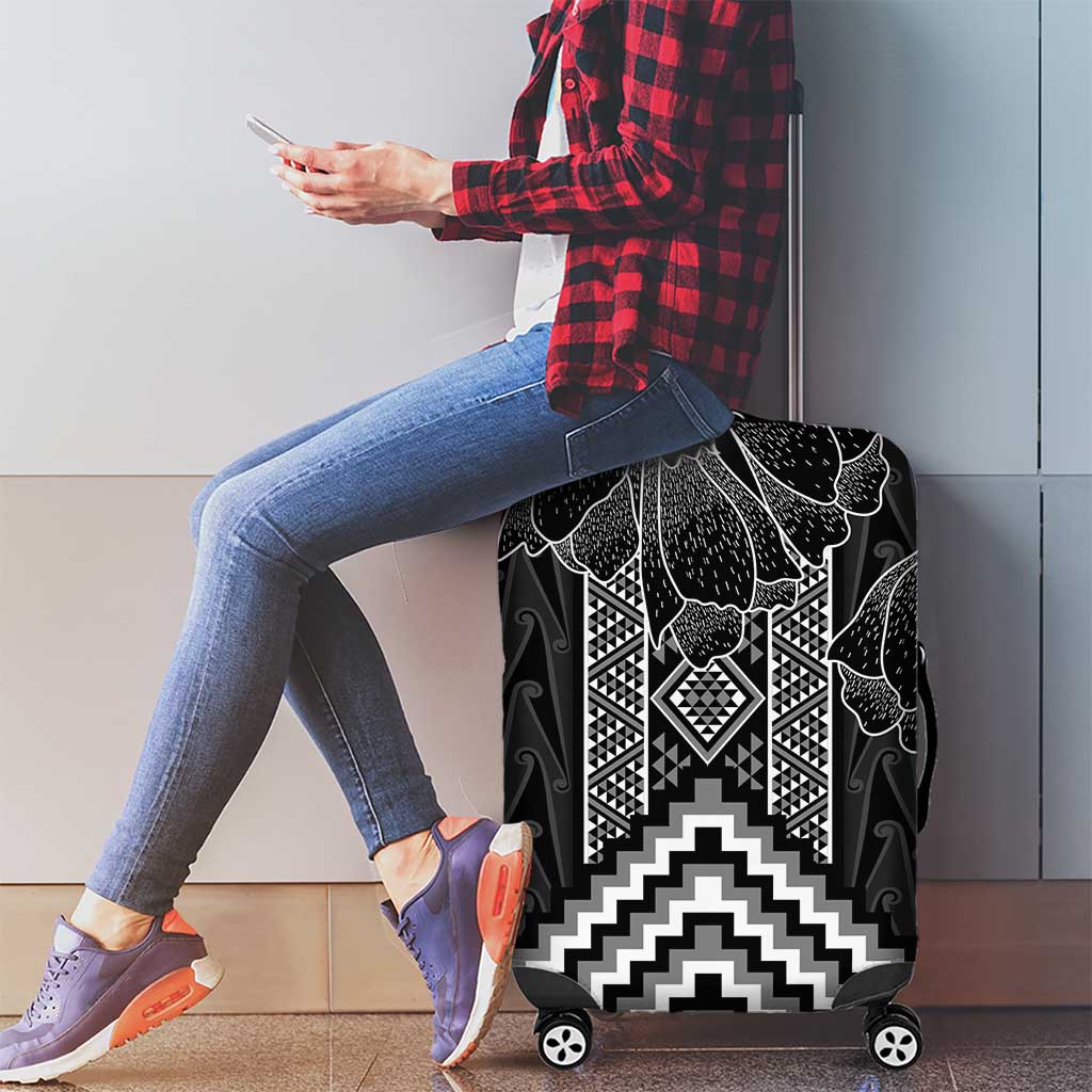 Aotearoa Taniko Pattern Luggage Cover Poutama Mix Kowhai Flowers