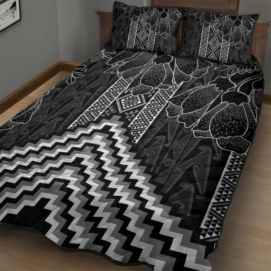 Aotearoa Taniko Pattern Quilt Bed Set Poutama Mix Kowhai Flowers