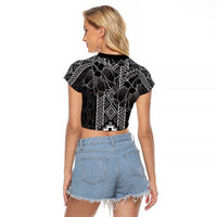 Aotearoa Taniko Pattern Raglan Cropped T Shirt Poutama Mix Kowhai Flowers