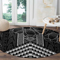 Aotearoa Taniko Pattern Round Carpet Poutama Mix Kowhai Flowers