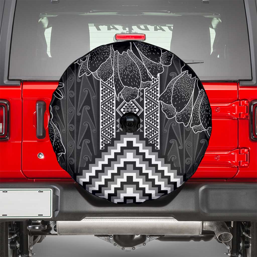 Aotearoa Taniko Pattern Spare Tire Cover Poutama Mix Kowhai Flowers