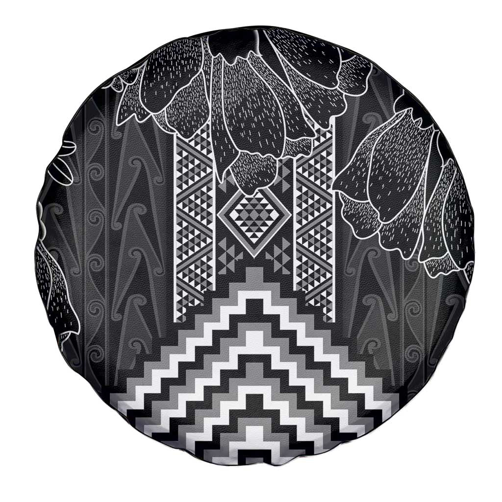 Aotearoa Taniko Pattern Spare Tire Cover Poutama Mix Kowhai Flowers
