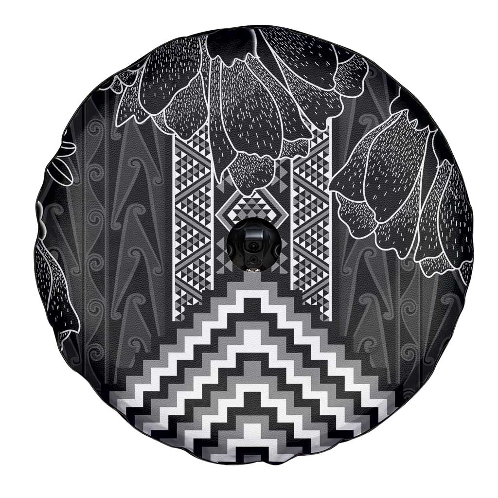 Aotearoa Taniko Pattern Spare Tire Cover Poutama Mix Kowhai Flowers