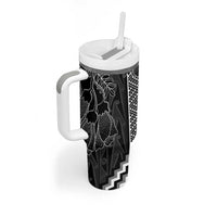Aotearoa Taniko Pattern Tumbler With Handle Poutama Mix Kowhai Flowers